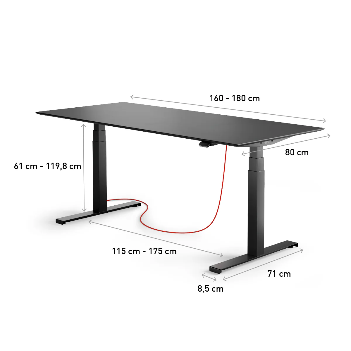 Eliot Lock Black Tischplatte MDF Black mit Fase 180x80cm - Image 4