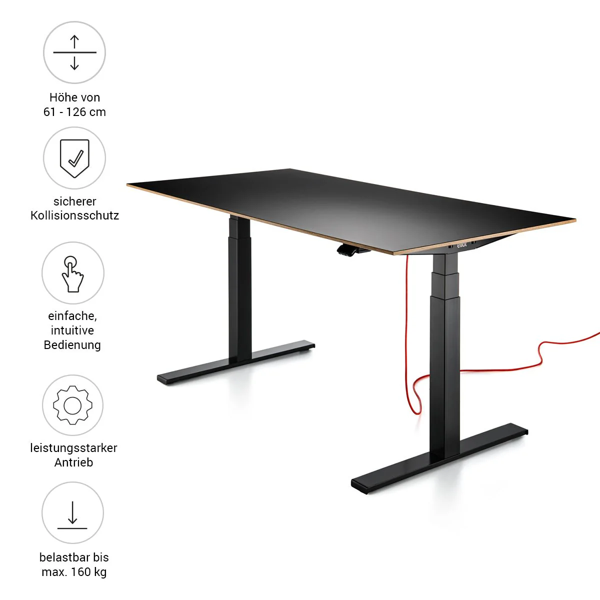 Eliot Lock Black Tischplatte MDF Black mit Fase 180x80cm - Image 3